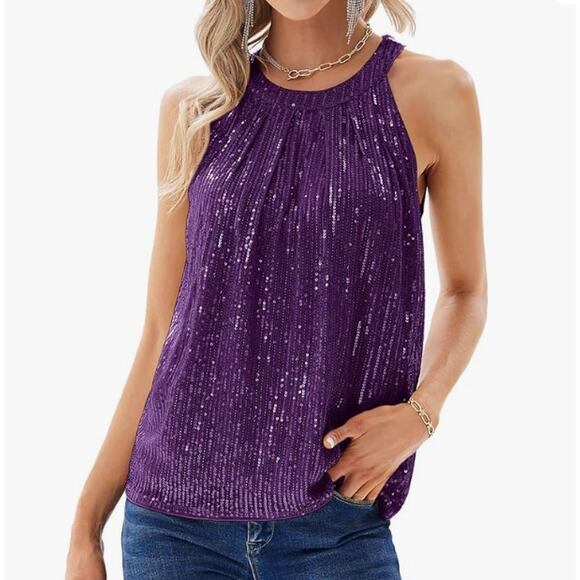 Grace Karin Tops - Grace Karin Sleeveless Sequin Halter Top Purple NWT Size S
